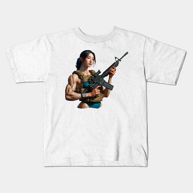 Tactical Girl Kids T-Shirt by Rawlifegraphic